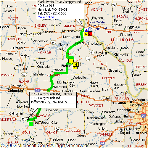 Jefferson City, MO to Hannibal, MO